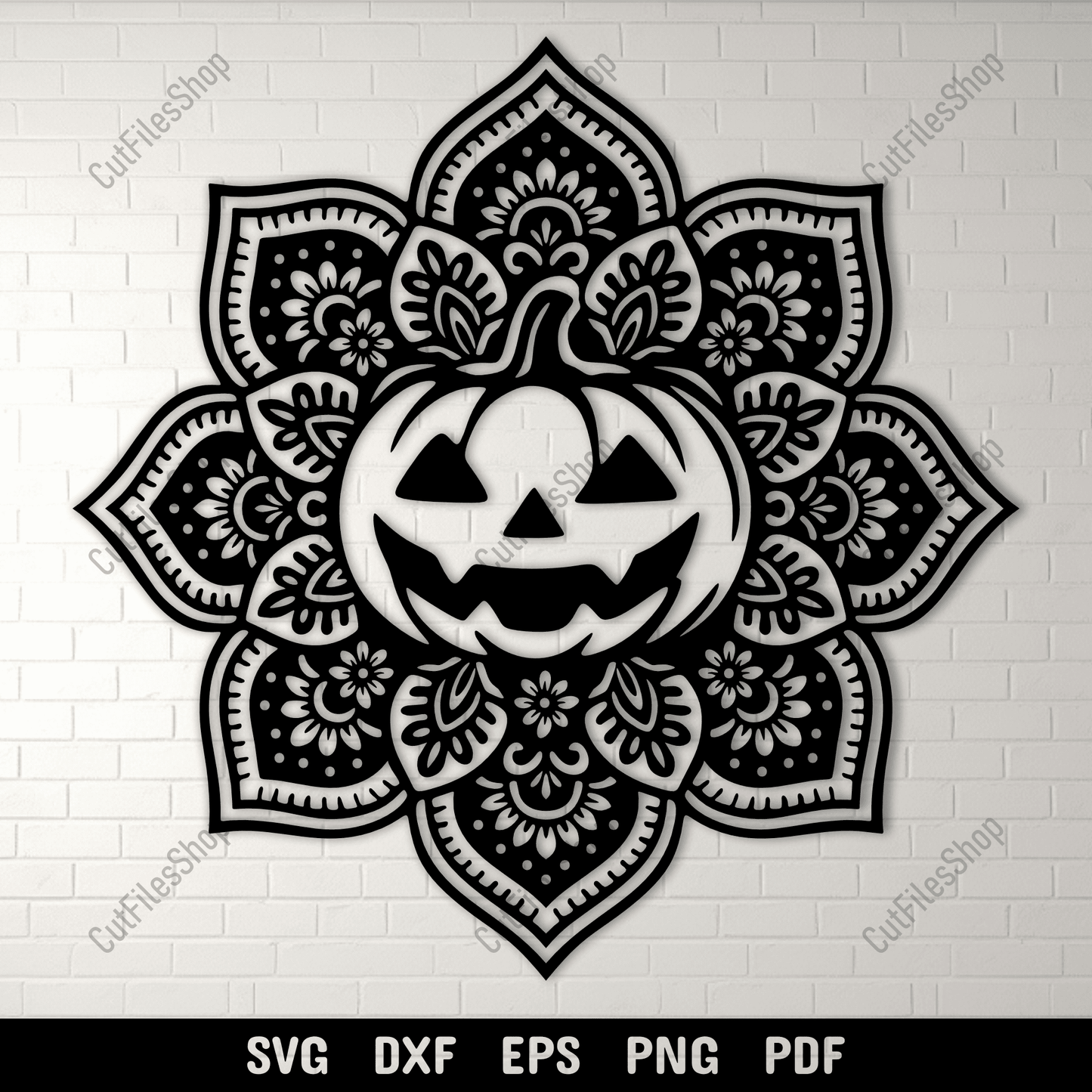 Mandala pumpkin with jack o lantern face design