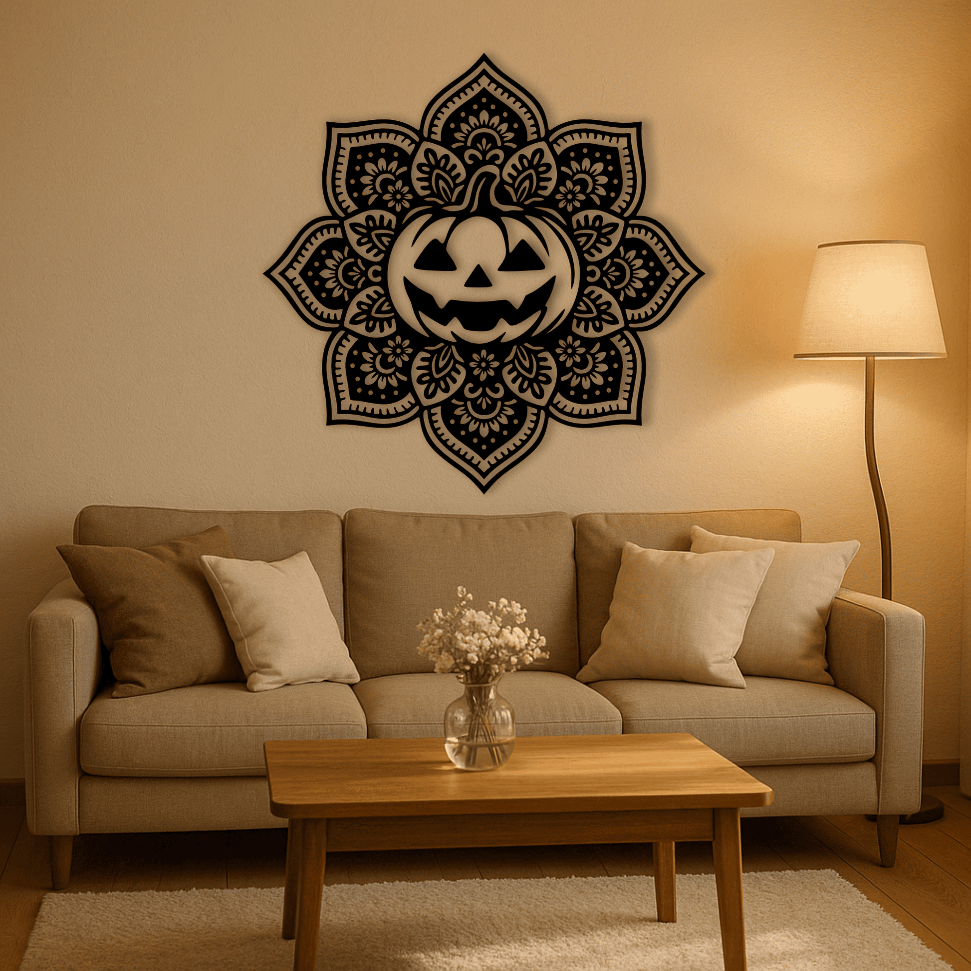 Floral pumpkin metal wall art silhouette