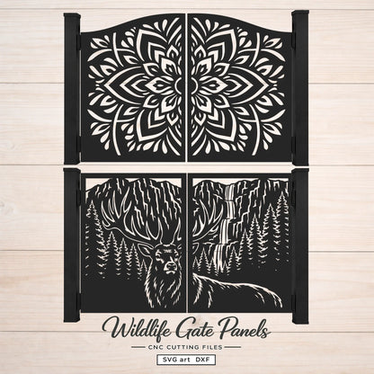 Wildlife elk mountain and mandala metal gate DXF SVG bundle for CNC plasma and laser cutting.