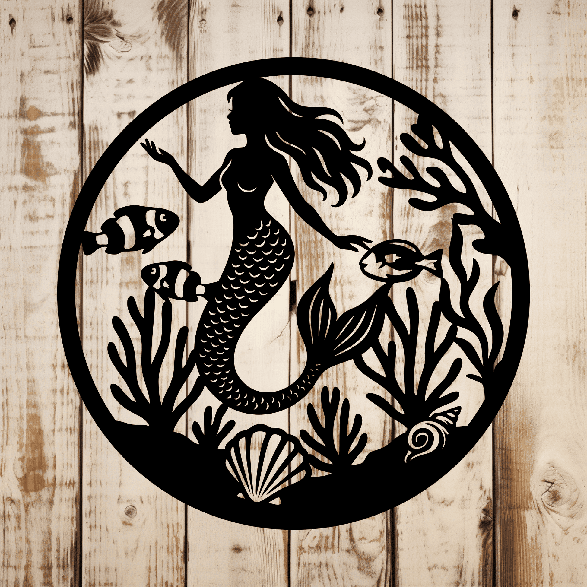 Sea life mermaid design SVG DXF for laser cutting, CNC and decor