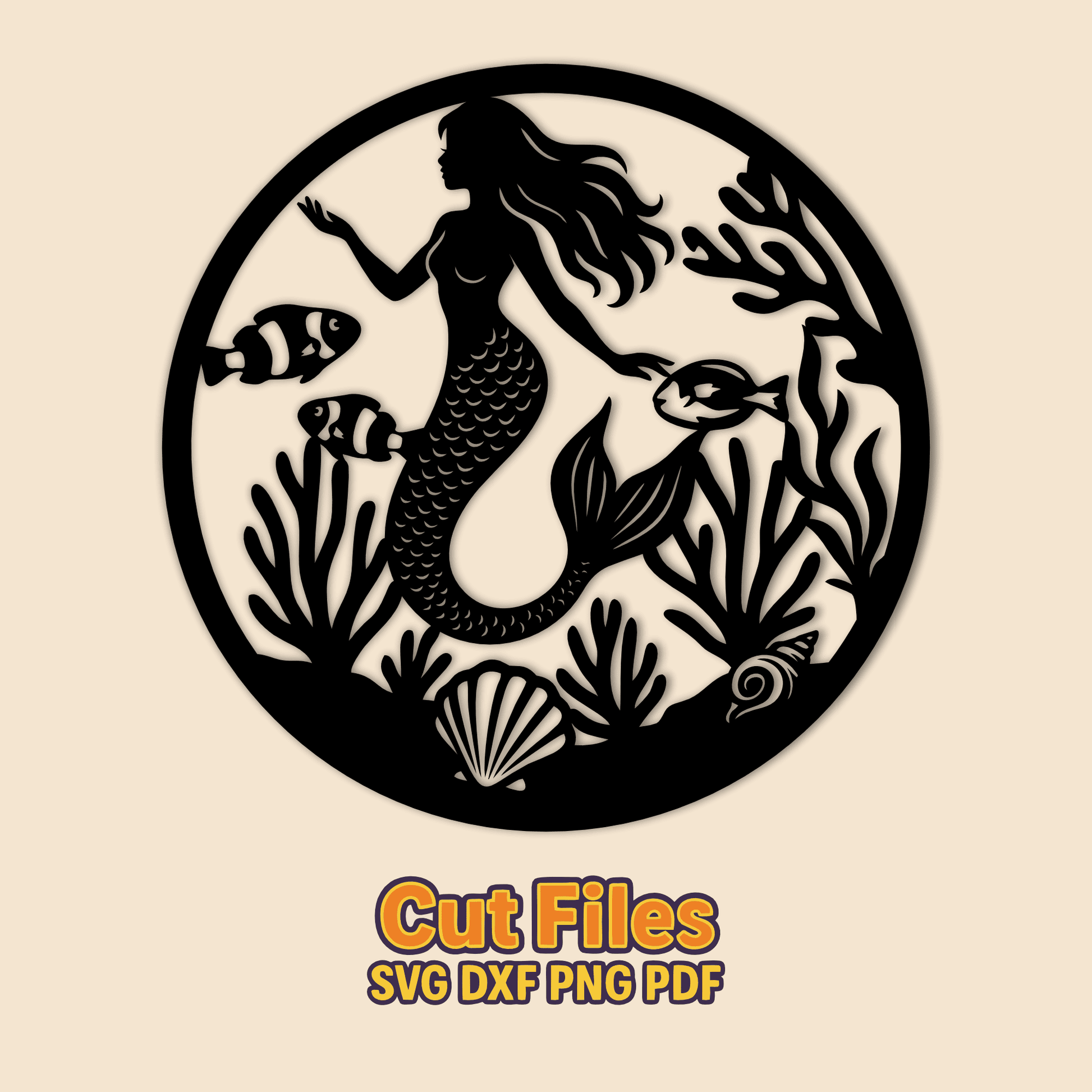 Ocean mermaid round panel SVG PNG for CNC plasma and laser cutting