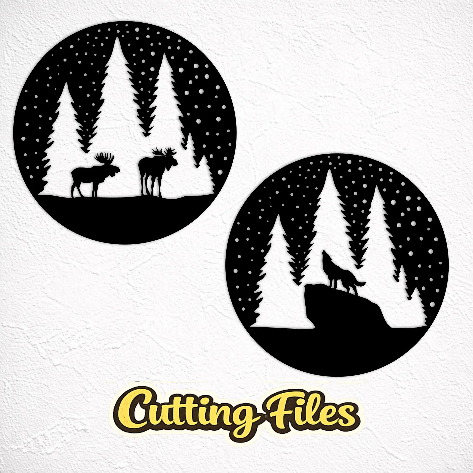 Winter wildlife SVG set with wolf and moose designs