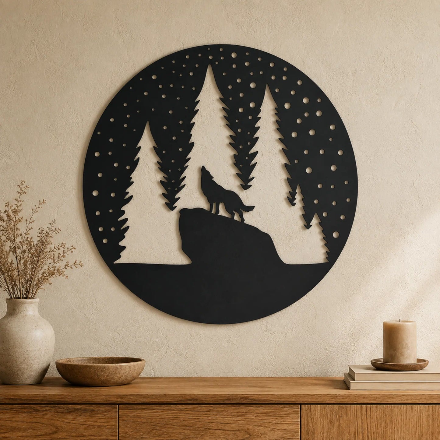 Howling wolf forest SVG for laser cutting