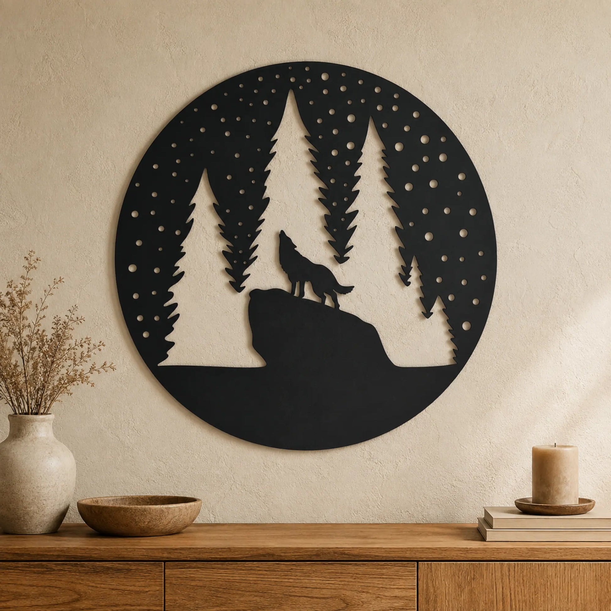 Howling wolf forest SVG for laser cutting
