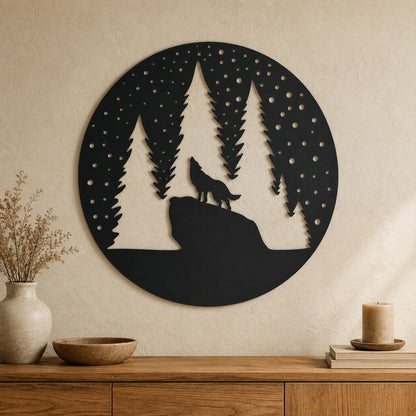 Howling wolf forest SVG for laser cutting
