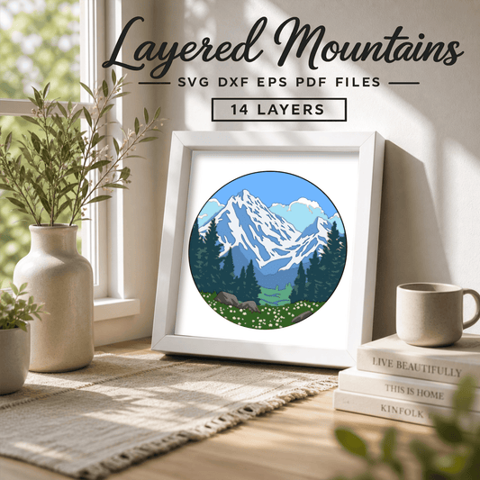 mountain landscape layered svg shadow box design