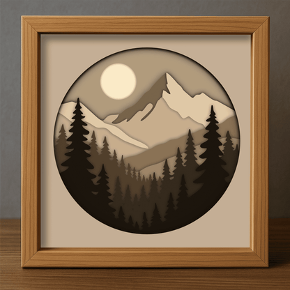 Layered mountain landscape cutting file for Cricut and Glowforge