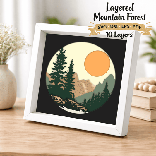 mountain forest layered svg shadow box design