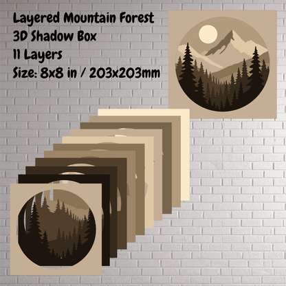 Forest and peaks 3D shadow box design for laser and CNC cutters