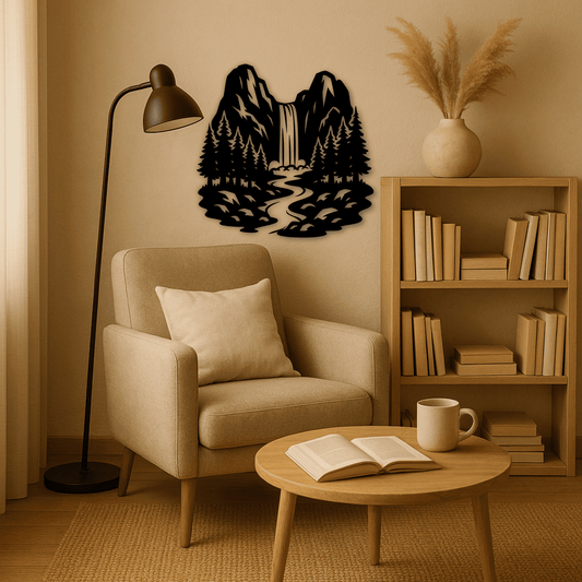 Waterfall and pine trees SVG DXF for plasma cutting