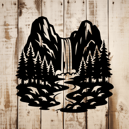 Forest waterfall silhouette SVG for CNC laser