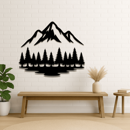 Mountain peak with pine trees nature wall art cut file