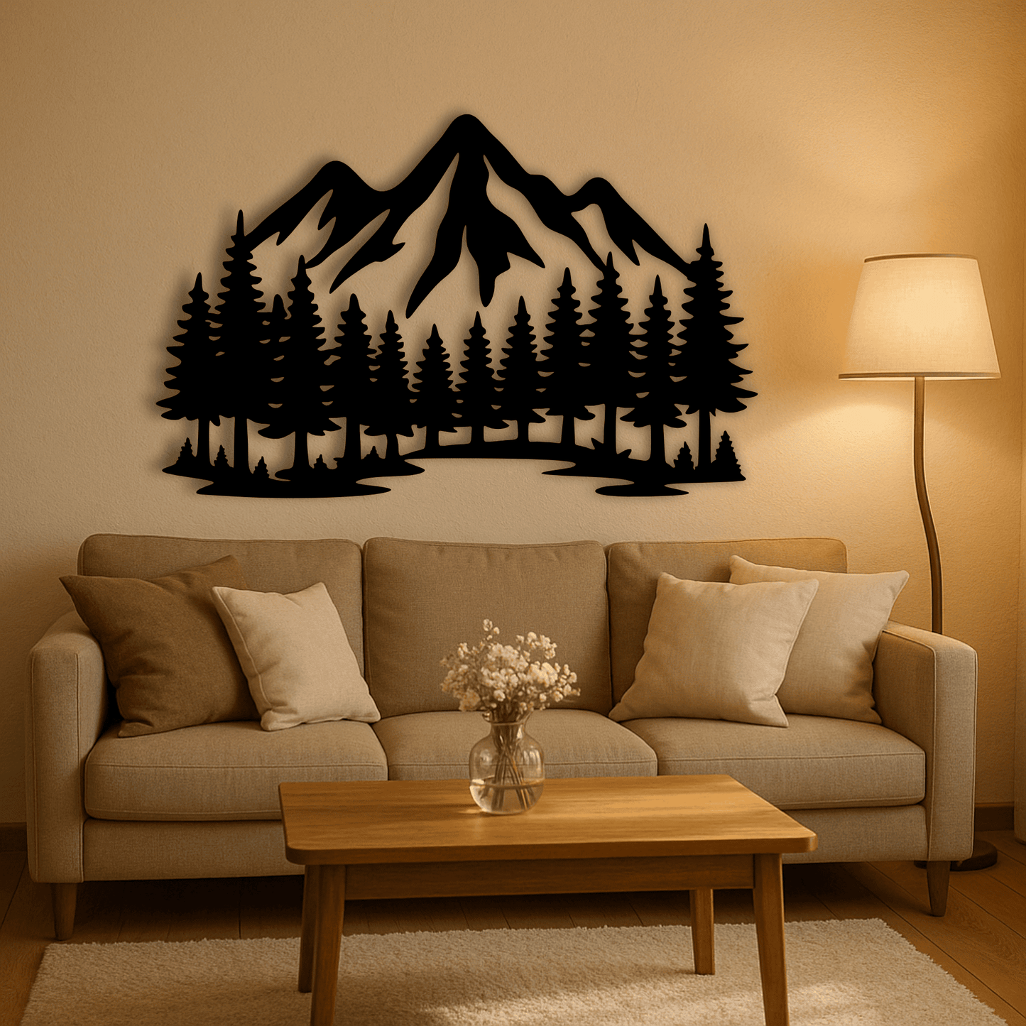 Pine trees with mountain peaks vector silhouette