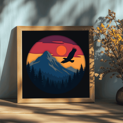 Eagle flying over mountains paper cut design for Cricut