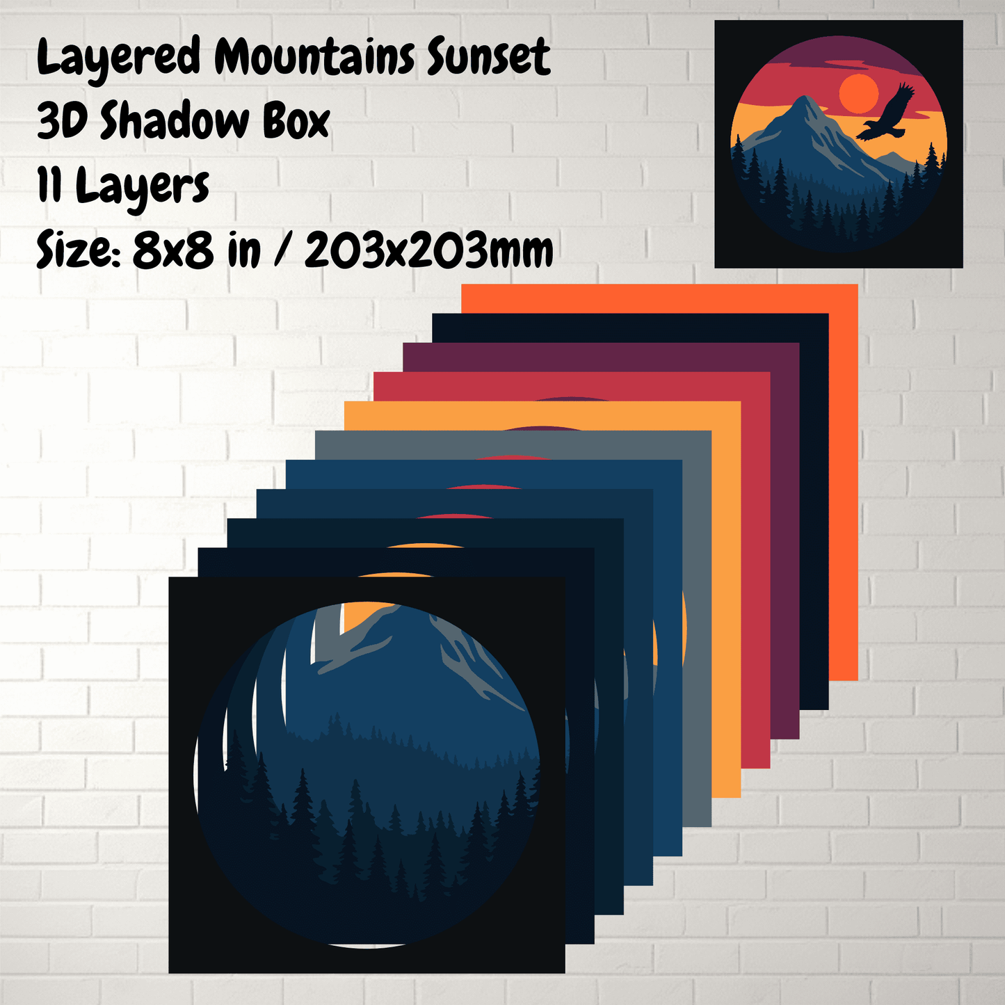 Nature layered light box template with eagle silhouette