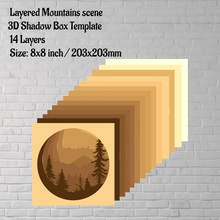 Load image into Gallery viewer, Mountains Cardstock SVG Templates for 3D Shadow Boxes &amp; Light Boxes, 3d layered forest svg for cricut, Silhouette
