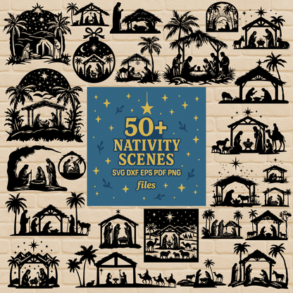 50+ Nativity Scenes SVG DXF EPS PDF PNG bundle on brick background