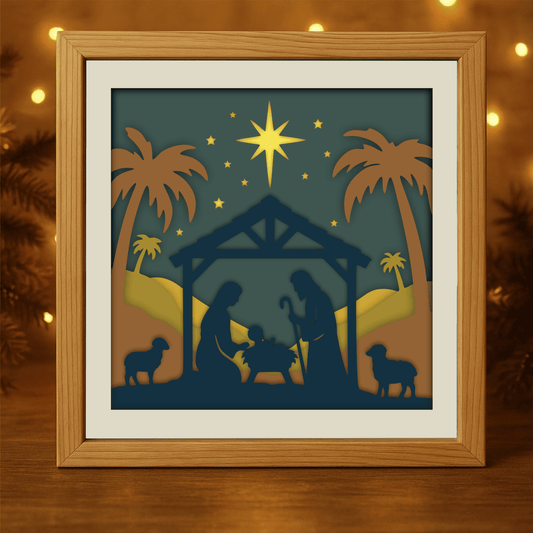 Nativity 3D shadow box SVG DXF PDF EPS layered template Holy Family