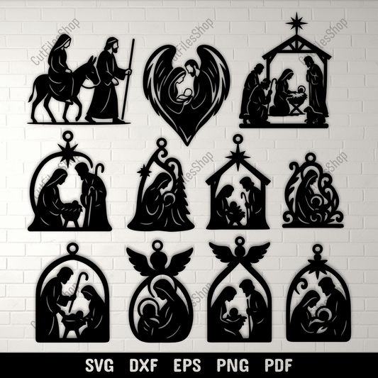 11 Nativity SVG Ornaments, Laser Cut Design Bundle, CNC Files, Cricut Christmas Decor, Silhouette Craft Ideas