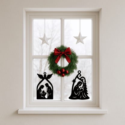 Angel and manger ornament vectors for holiday décor