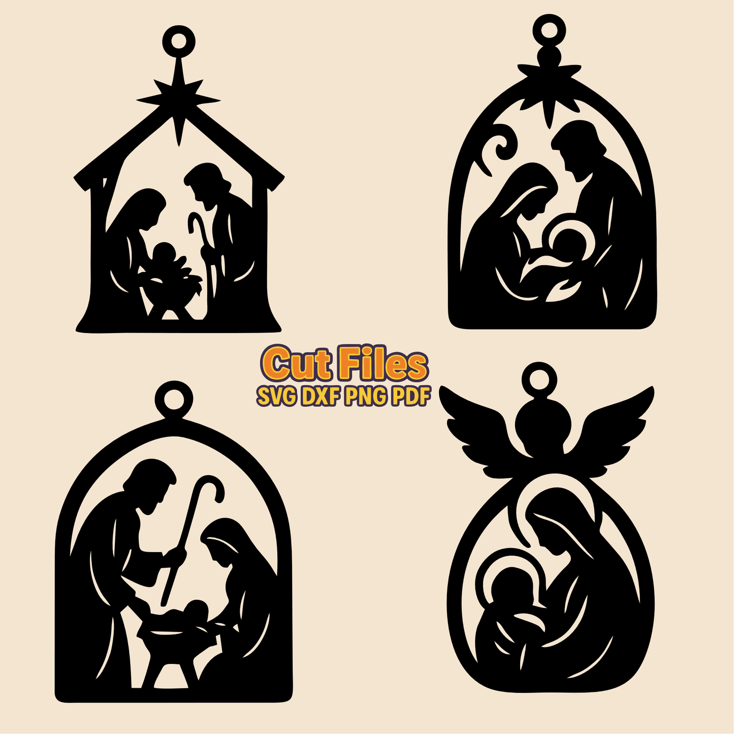 Holy family ornament shapes for laser and CNC cutting