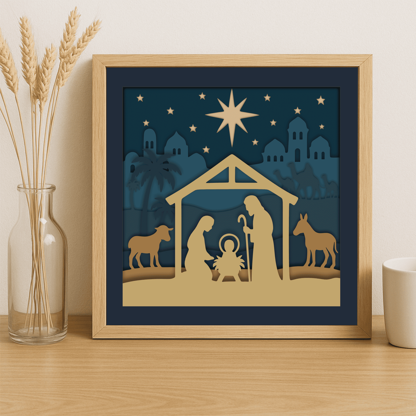 Nativity scene 3D shadow box layered SVG DXF EPS PDF paper cut design
