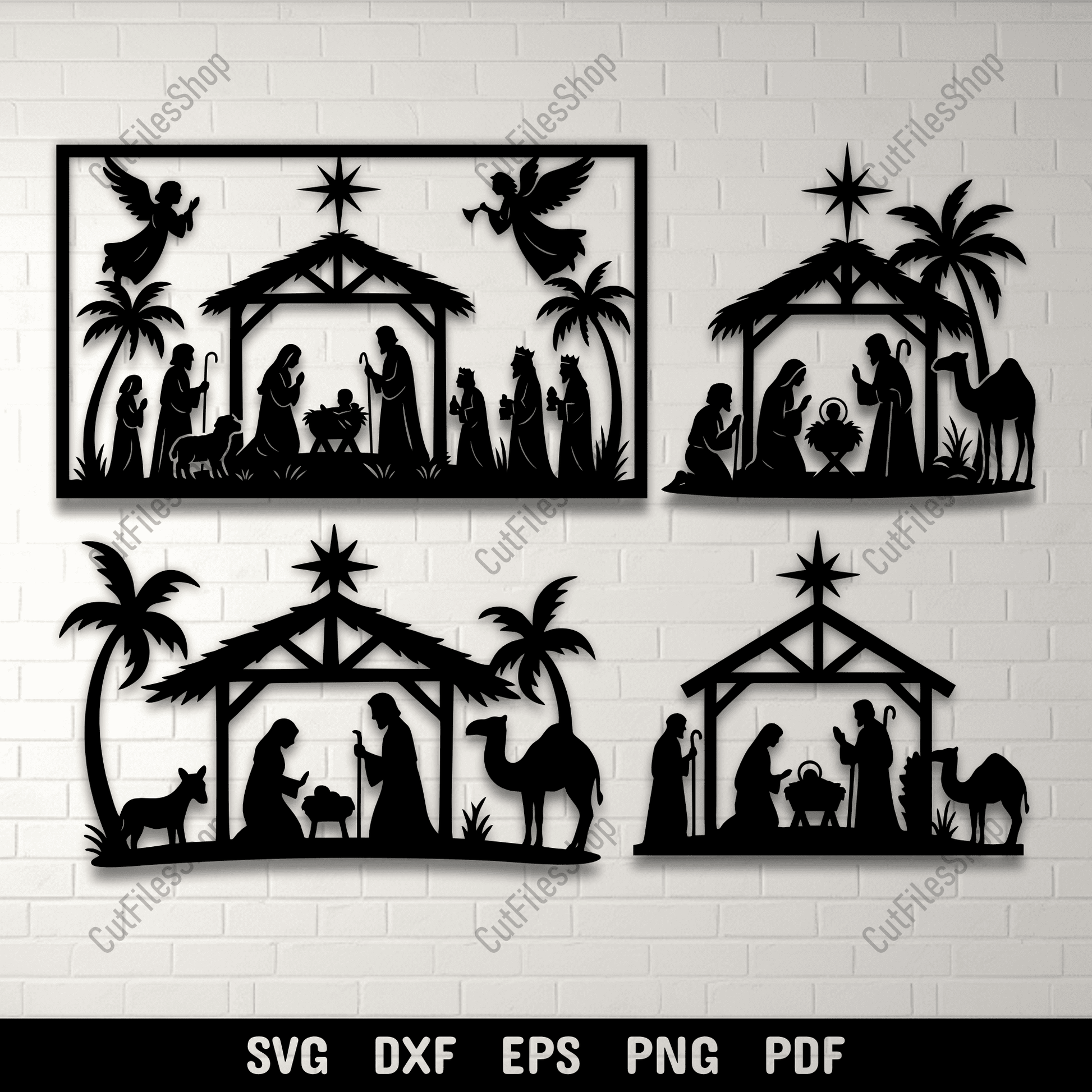 Nativity scene SVG cutting file with Holy Family and angels