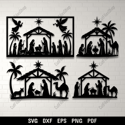 Nativity scene SVG cutting file with Holy Family and angels