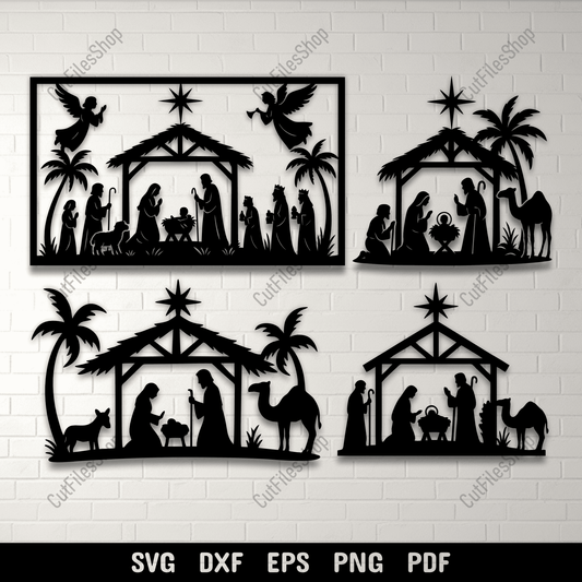 Nativity scene SVG cutting file with Holy Family and angels