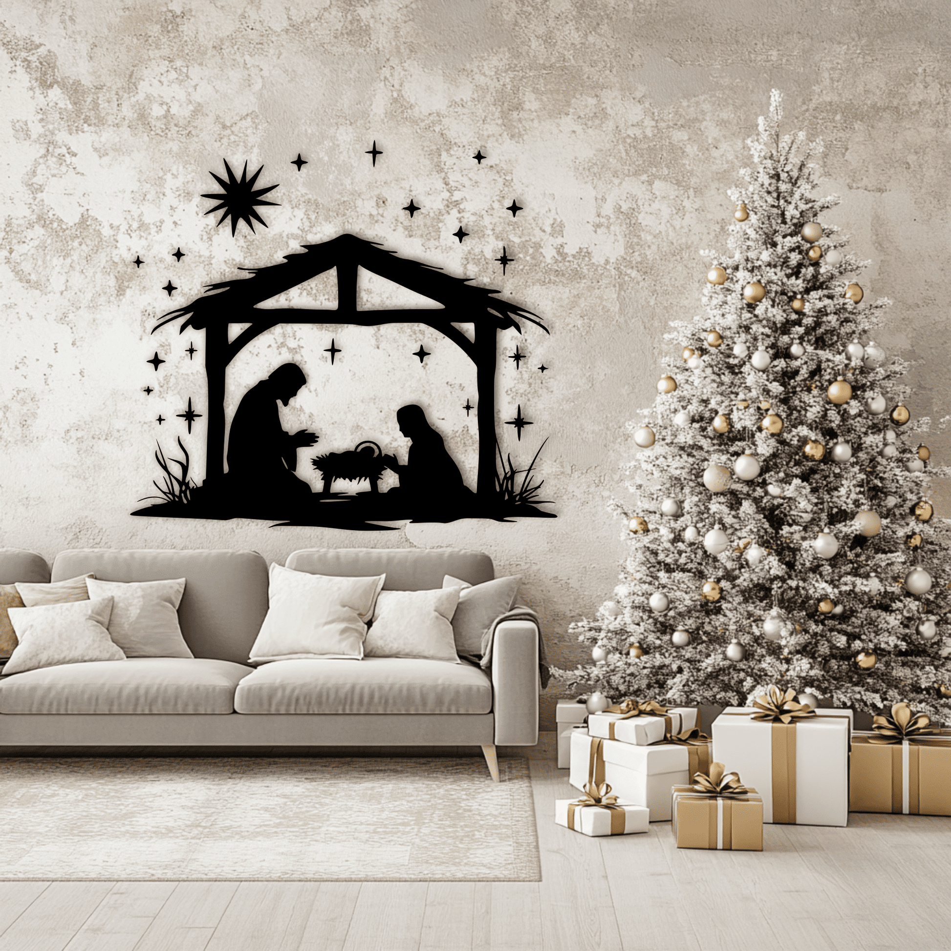 Nativity Scene Cut Files, SVG for Cricut & Silhouette, DXF for Laser Cutting, DIY Holiday Decoration, Holy Family SVG, Christmas Star DXF