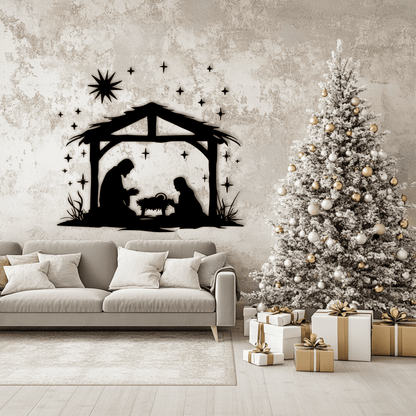 Nativity Scene Cut Files, SVG for Cricut & Silhouette, DXF for Laser Cutting, DIY Holiday Decoration, Holy Family SVG, Christmas Star DXF