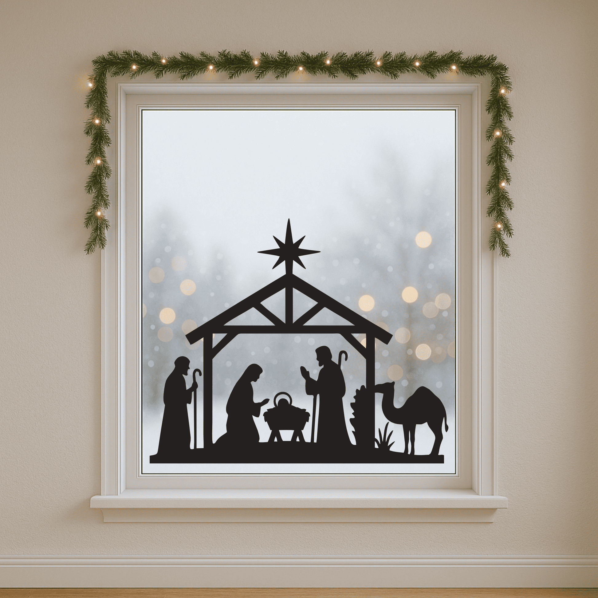 Holy Family SVG template with star and stable for CNC cutting