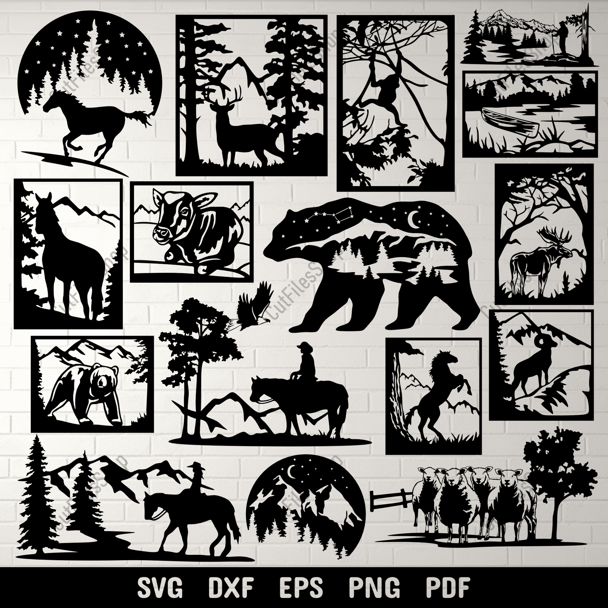 Nature Scenes Vector Cut Files, DXF for CNC & Laser, SVG for Cricut & Vinyl