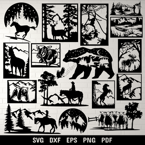 Nature Scenes Vector Cut Files, DXF for CNC & Laser, SVG for Cricut & Vinyl