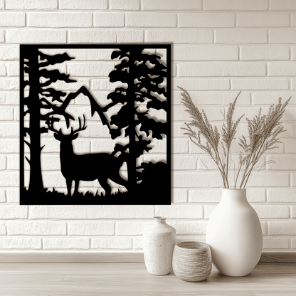 Deer Panel with Forest Vector Cut Files, DXF for CNC & Laser, SVG for Cricut & Silhouette