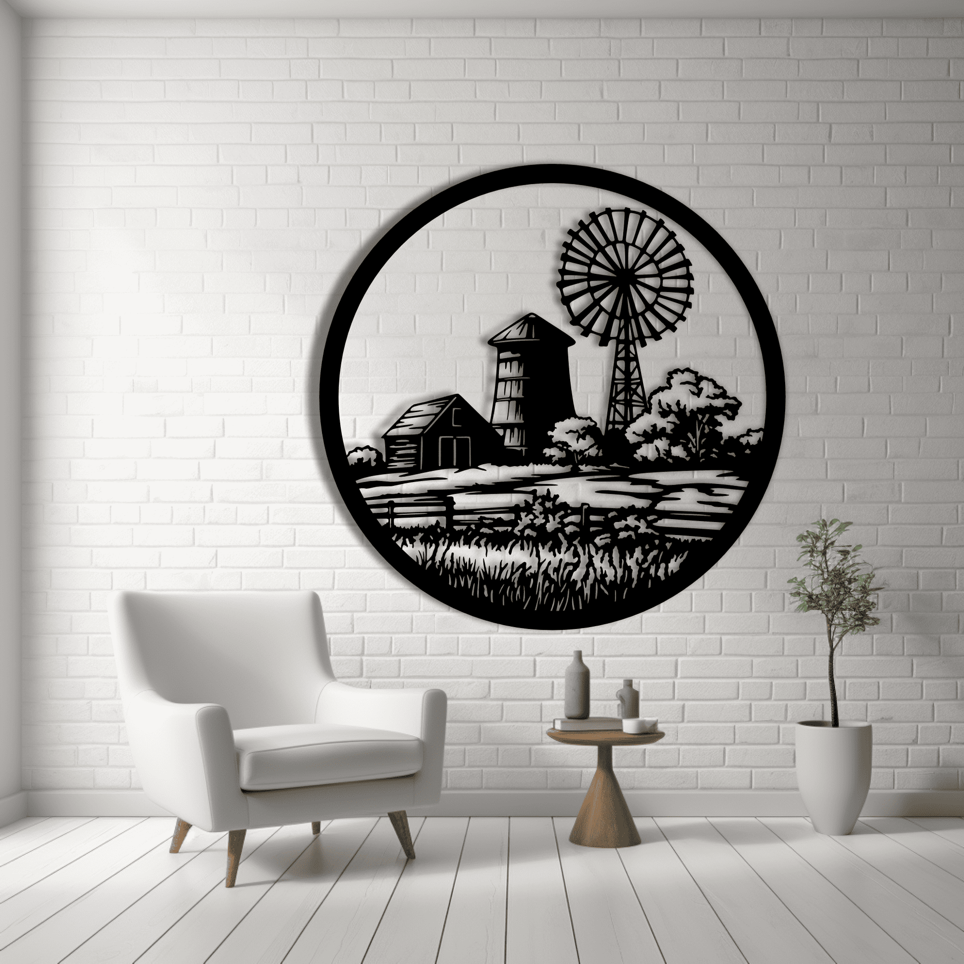 Windmill Scene SVG, Circle Decors DXF for CNC, and Moose Cutting Files
