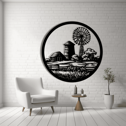 Windmill Scene SVG, Circle Decors DXF for CNC, and Moose Cutting Files