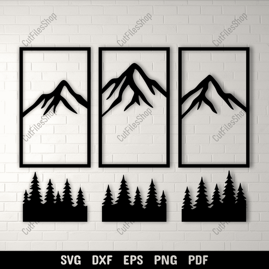 Three panel mountain wall art SVG design