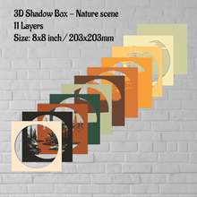 Load image into Gallery viewer, 3d deer shadow box, 3d template svg, cardstock svg, multilayer svg, 3d nature scene light box, paper cut svg, dxf for laser, plywood cnc cutting, wall decor diy, cnc files for wood, paper art svg
