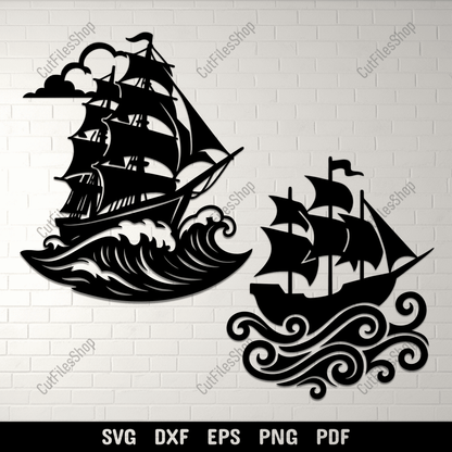 Sailing ship SVG silhouette for CNC plasma cutting