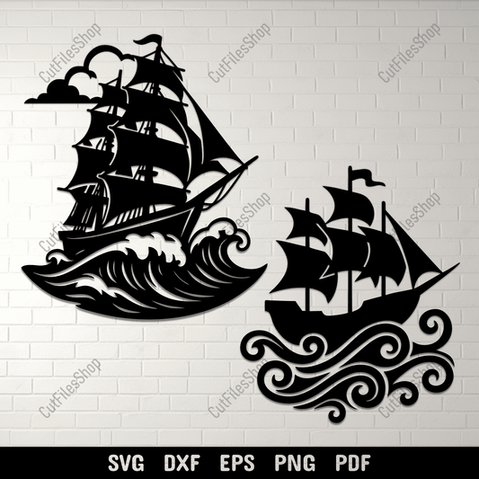 Sailing ship SVG silhouette for CNC plasma cutting