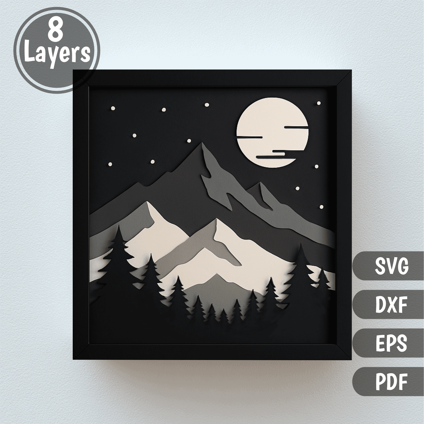 3d layered mountain forest scene svg