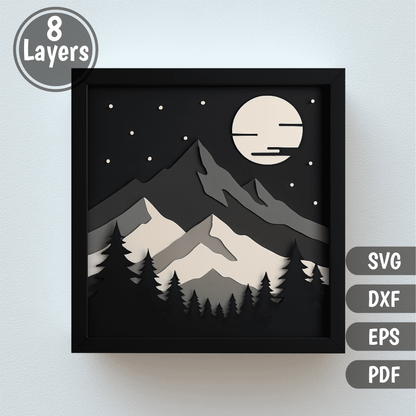 3d layered mountain forest scene svg