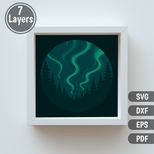 northern lights multilayer svg forest scene