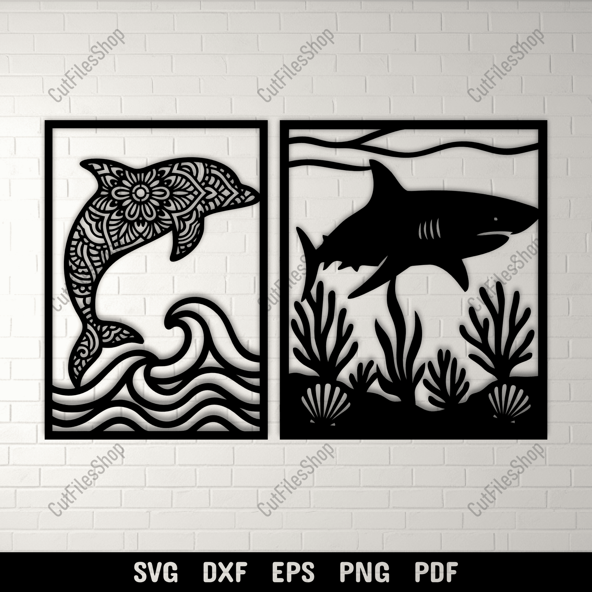 Dolphin shark SVG DXF EPS PNG for Cricut, laser cutting, CNC and sublimation