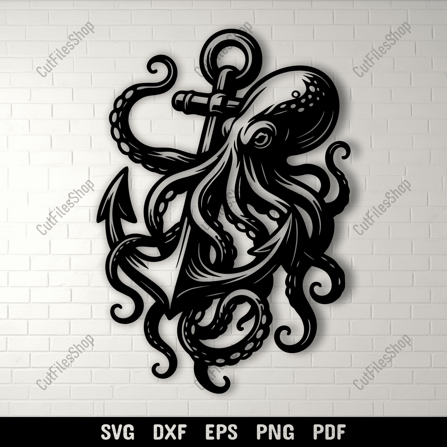 Octopus wrapped around anchor SVG DXF for CNC and laser cutting