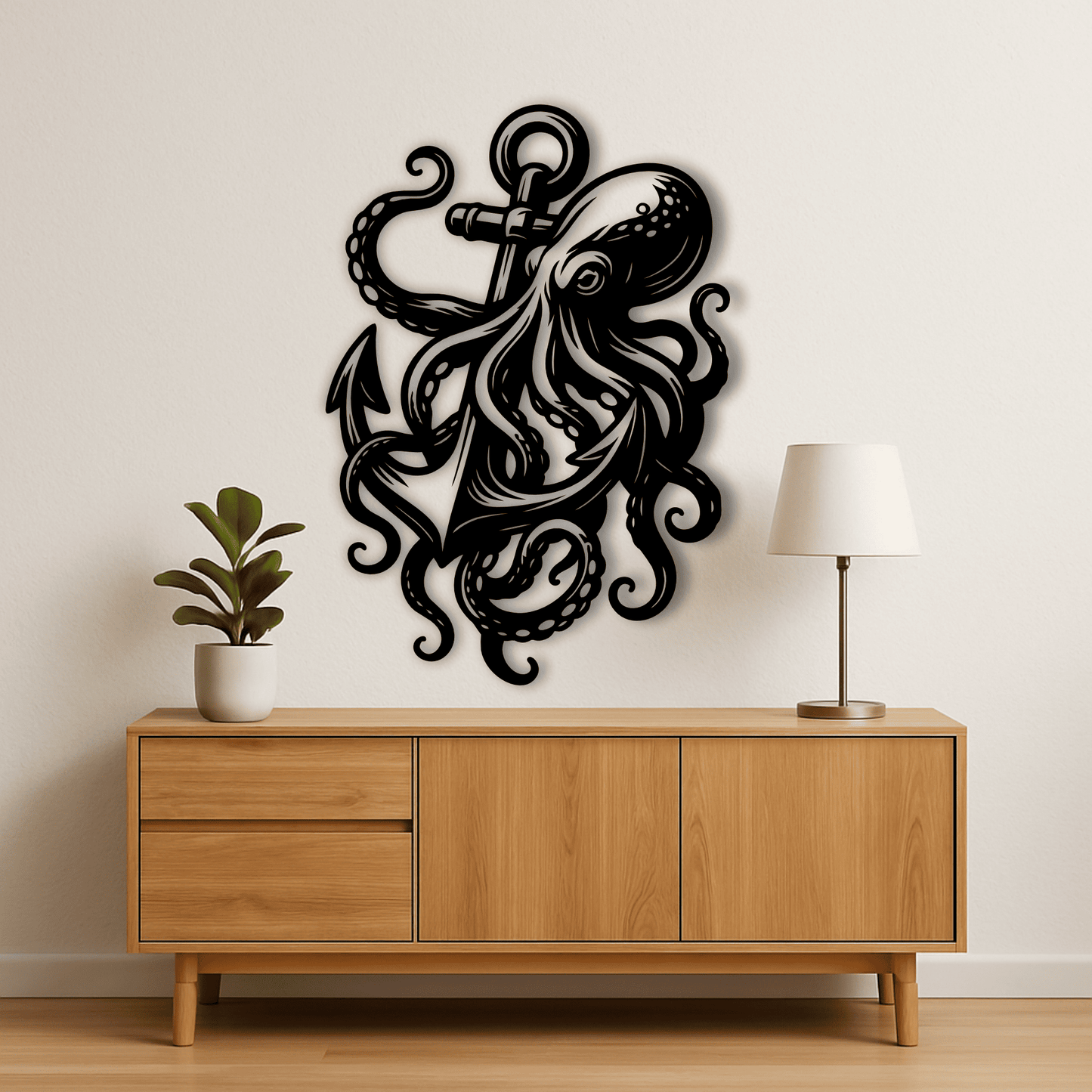 Nautical kraken and anchor silhouette for Cricut and Glowforge