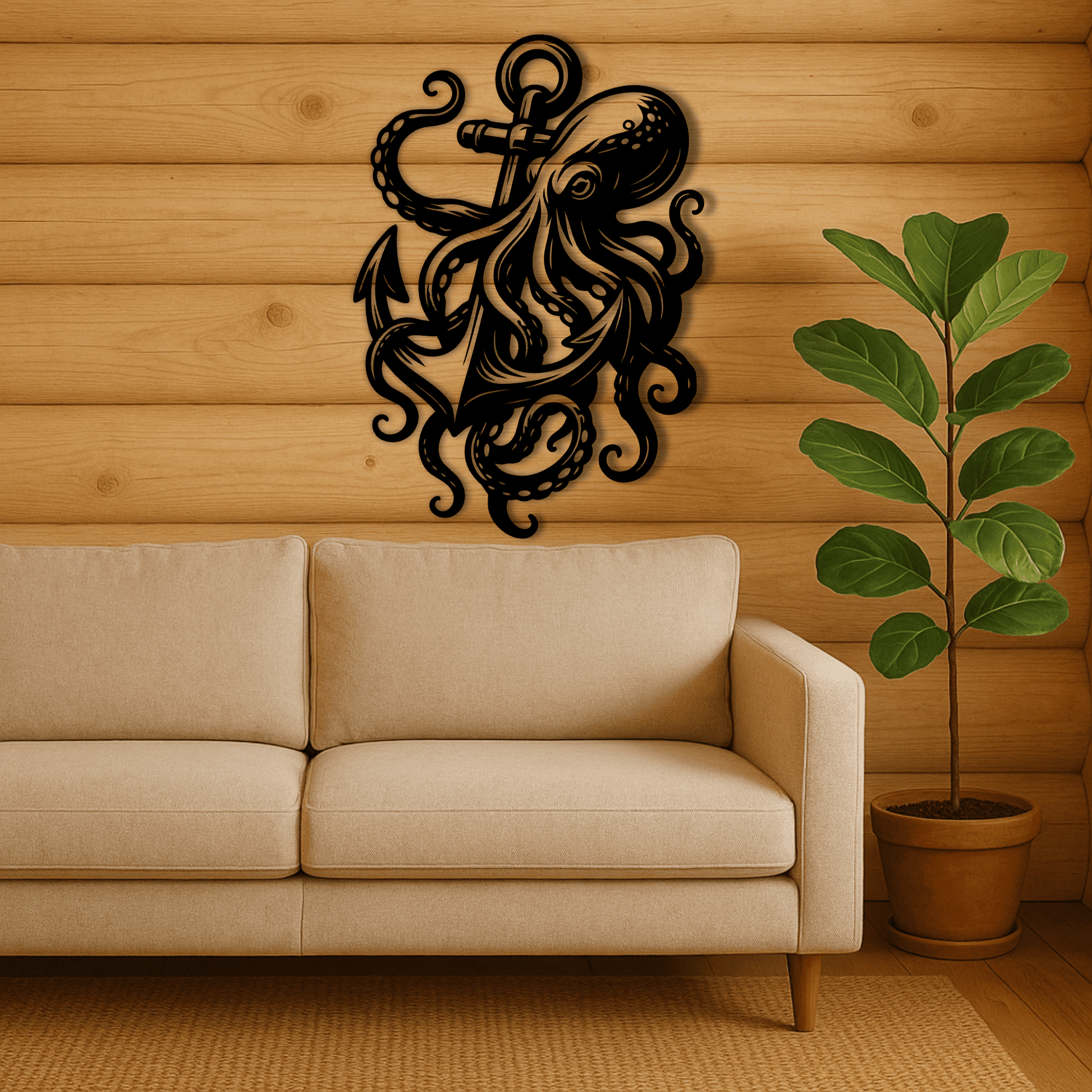 Tattoo-style octopus vector for metal wall art