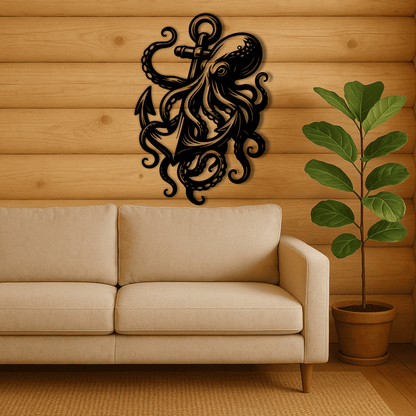 Tattoo-style octopus vector for metal wall art