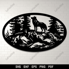 Load image into Gallery viewer, Wolf in oval frame SVG design
